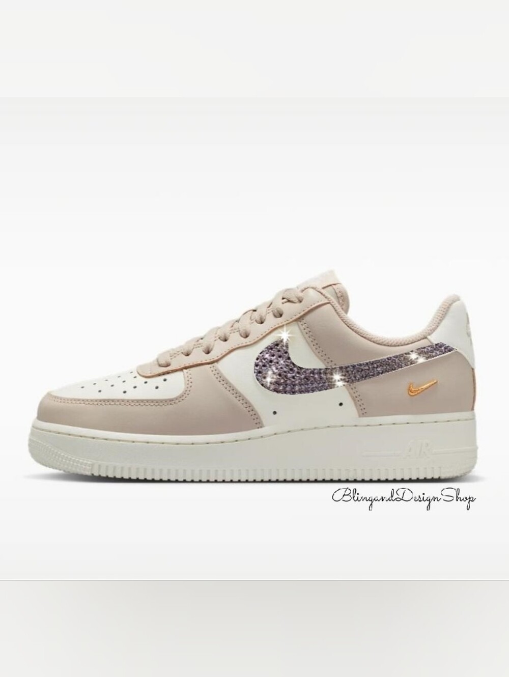 New! Swarovski Nike Air Force 1 07 Womens Shoes Customized With Gold Crystals